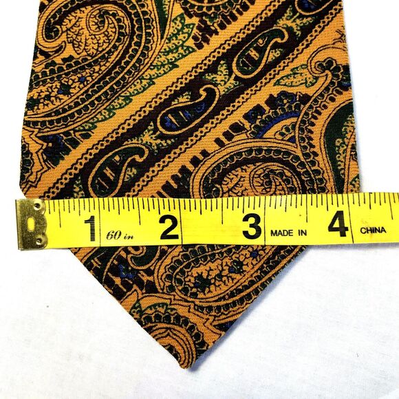 Gant Vintage Tie Challis Wool Paisley Orange Wide Swing Art Deco MCM Mob Mad Men - Picture 7 of 12